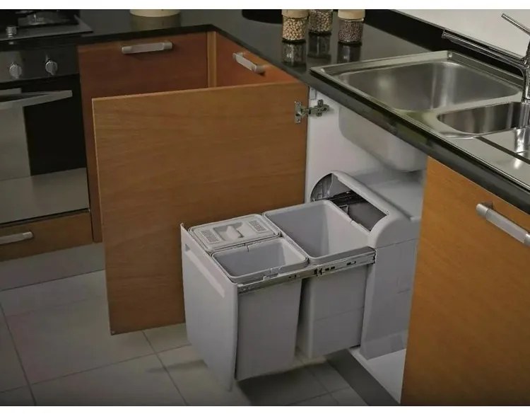 Vstavaný kôš na triedený odpad 18 + 12 + 12 + 8 l, sivá