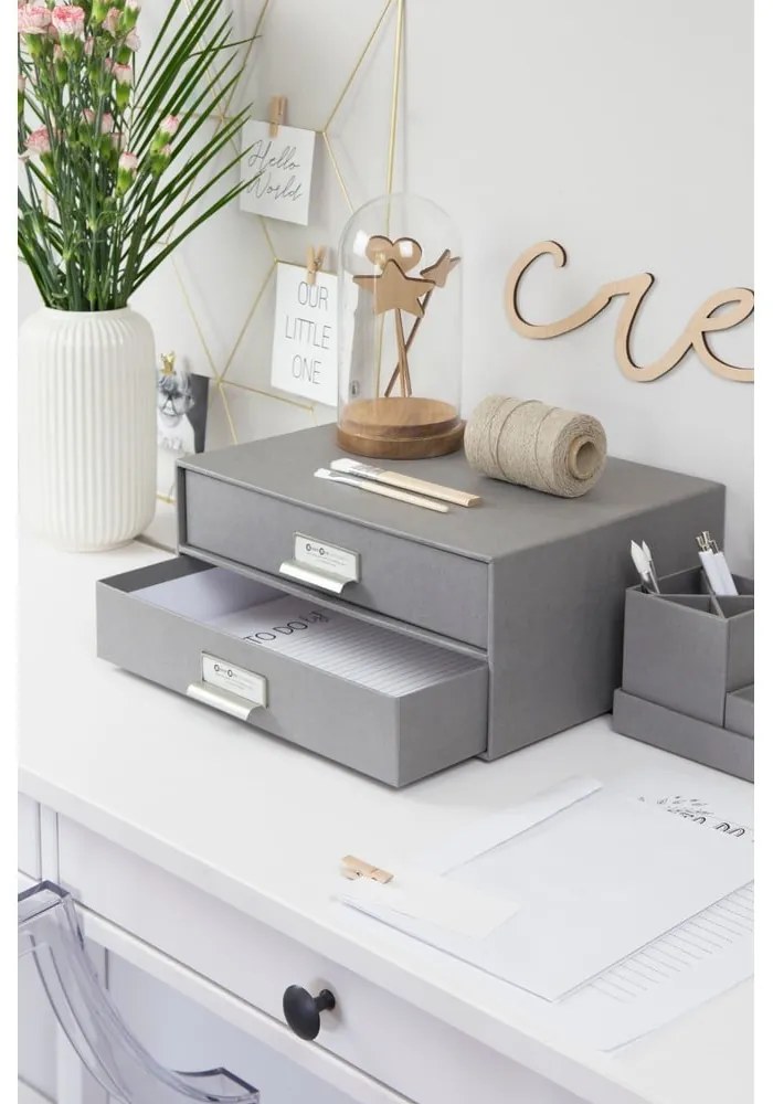 Sivá 2-poschodová zásuvka na dokumenty Bigso Box of Sweden Birger, 33 × 22,5 cm