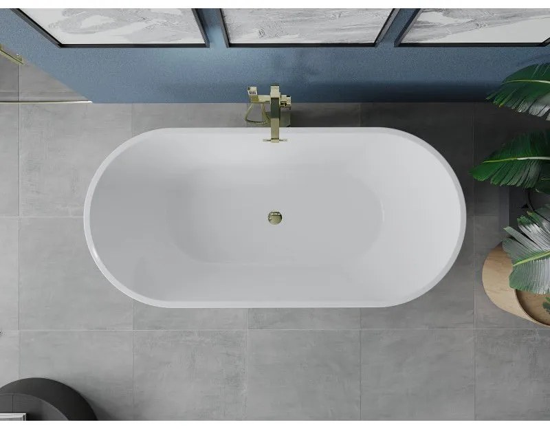 Mexen Luna, voľne stojaca vaňa 140 x 75 cm, biela, zlatý lesklý prepad, 52031407500-50
