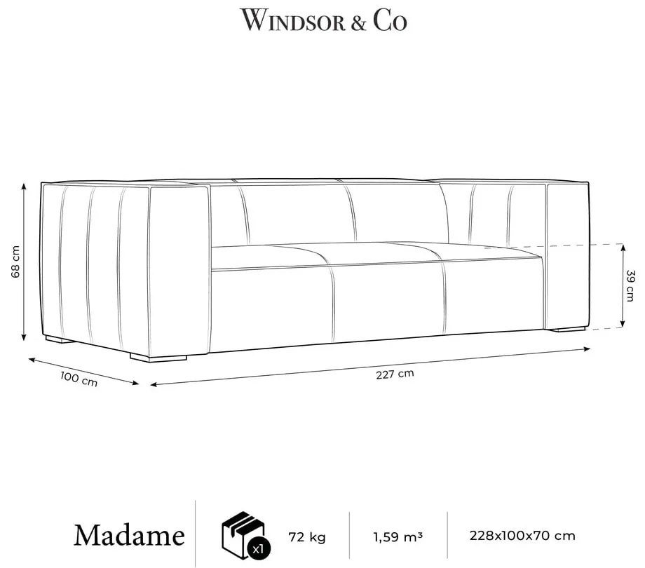 Tmavomodrá kožená pohovka 227 cm Madame – Windsor &amp; Co Sofas