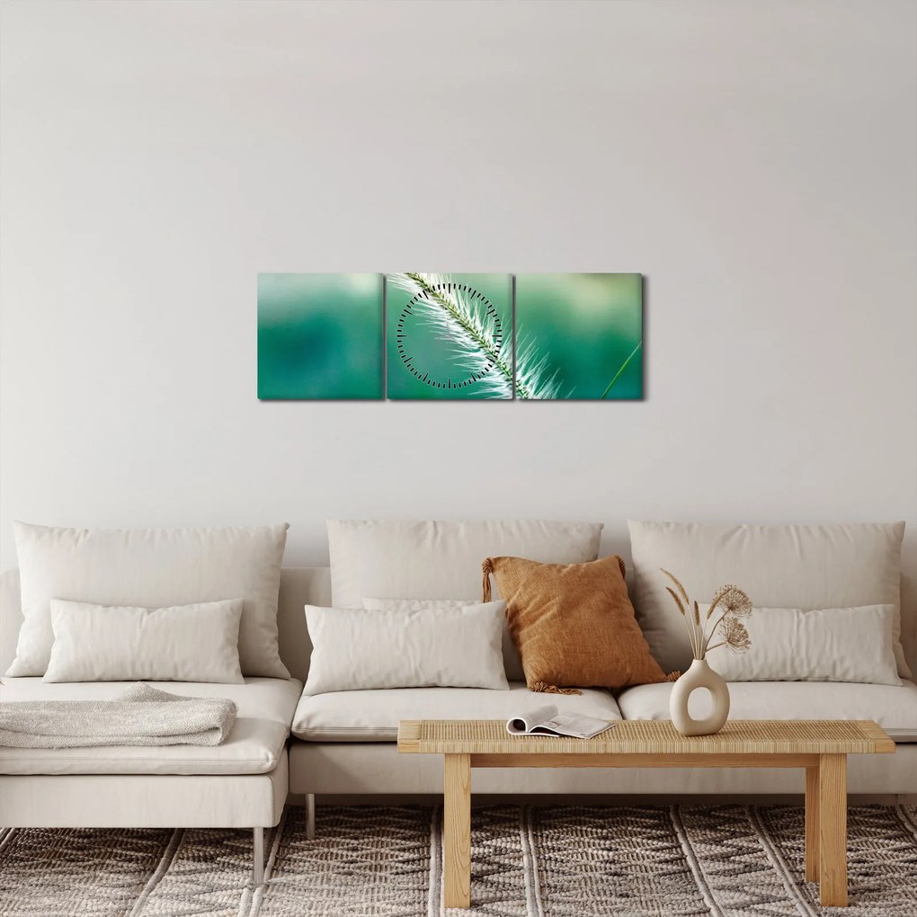 Obraz steblá trávy (s hodinami) (90x30 cm)