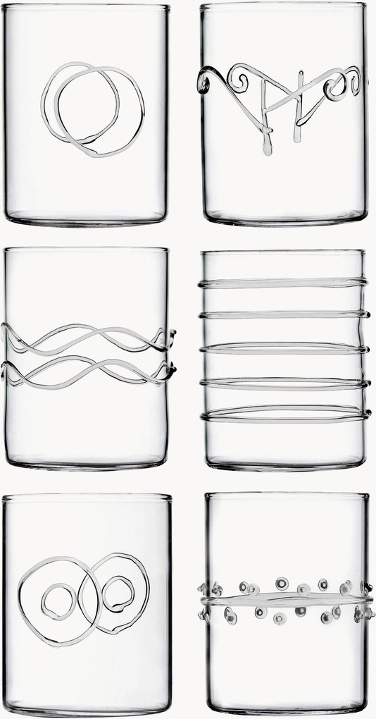 Ručne vyrobené poháre z borosilikátového skla Deco' Clear, 6 ks