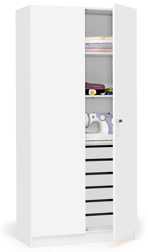 Skriňa THEO, so zásuvkami a plnými dverami, 1000x470x2100 mm, biela