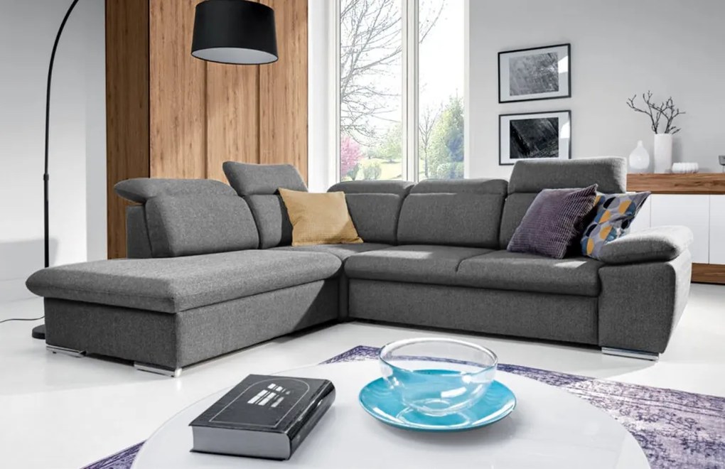 Rohová sedačka Aldon,dymovosivá štruktúrovaná látka, ľavý roh