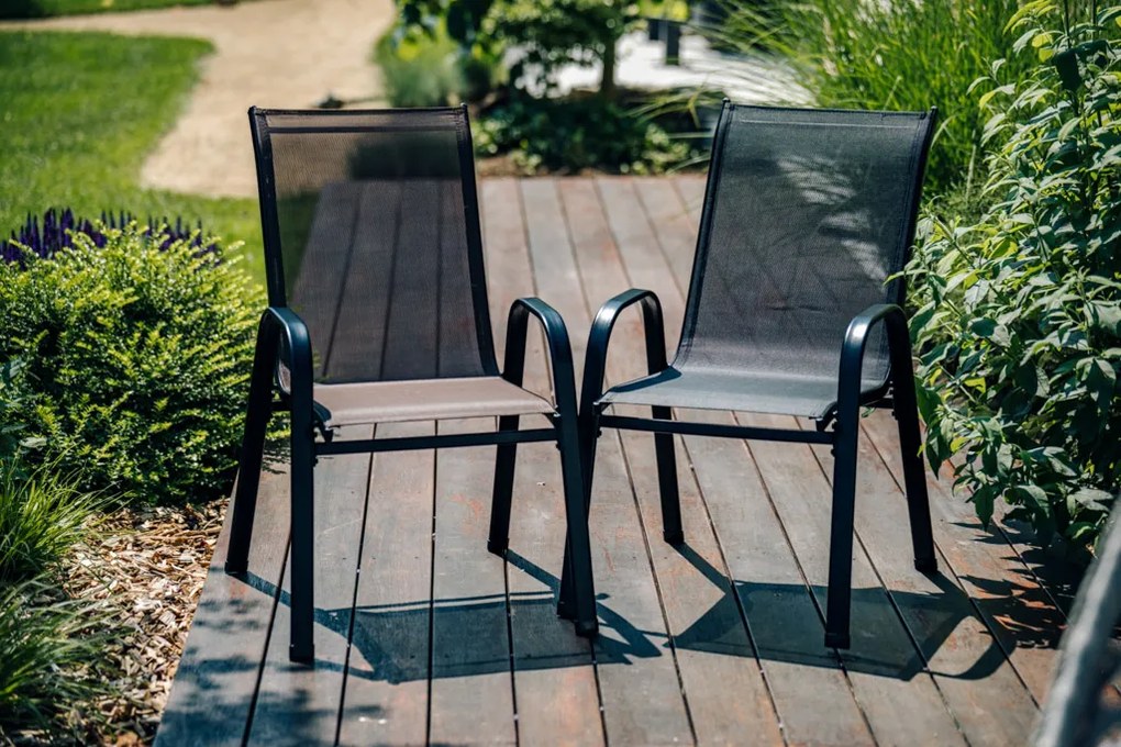 AKCIA Záhradné kreslá TAVERNO set 2ks sivá/čierna II. akosť