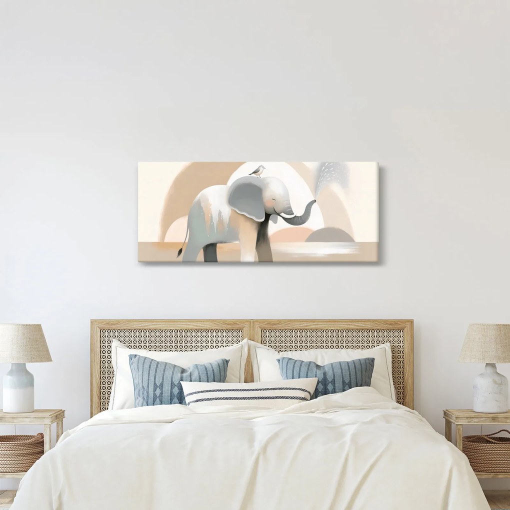 Obraz - Slon v pastelových farbách (120x50 cm)