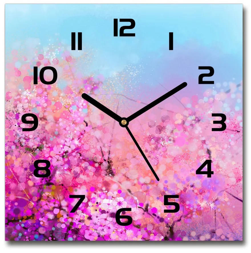 Sklenené hodiny štvorec Kvety višne pl_zsk_30x30_c-f_106388949