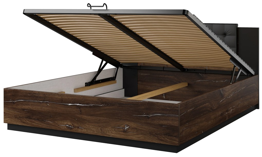 Manželská posteľ 160 cm Signat Typ 31 (čierna + dub flagstaff + strieborná nitka). Akcia -10%. Vlastná spoľahlivá doprava až k Vám domov. 1107660