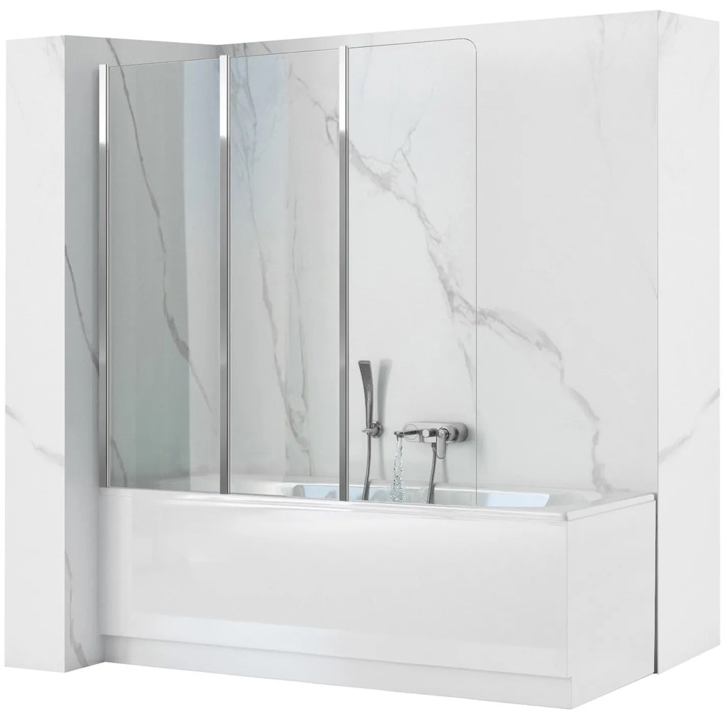 Rea Agat-3, vaňová zástena, 3-krídlová, 120 x 140 cm, chróm-transparentná, REA-W0301