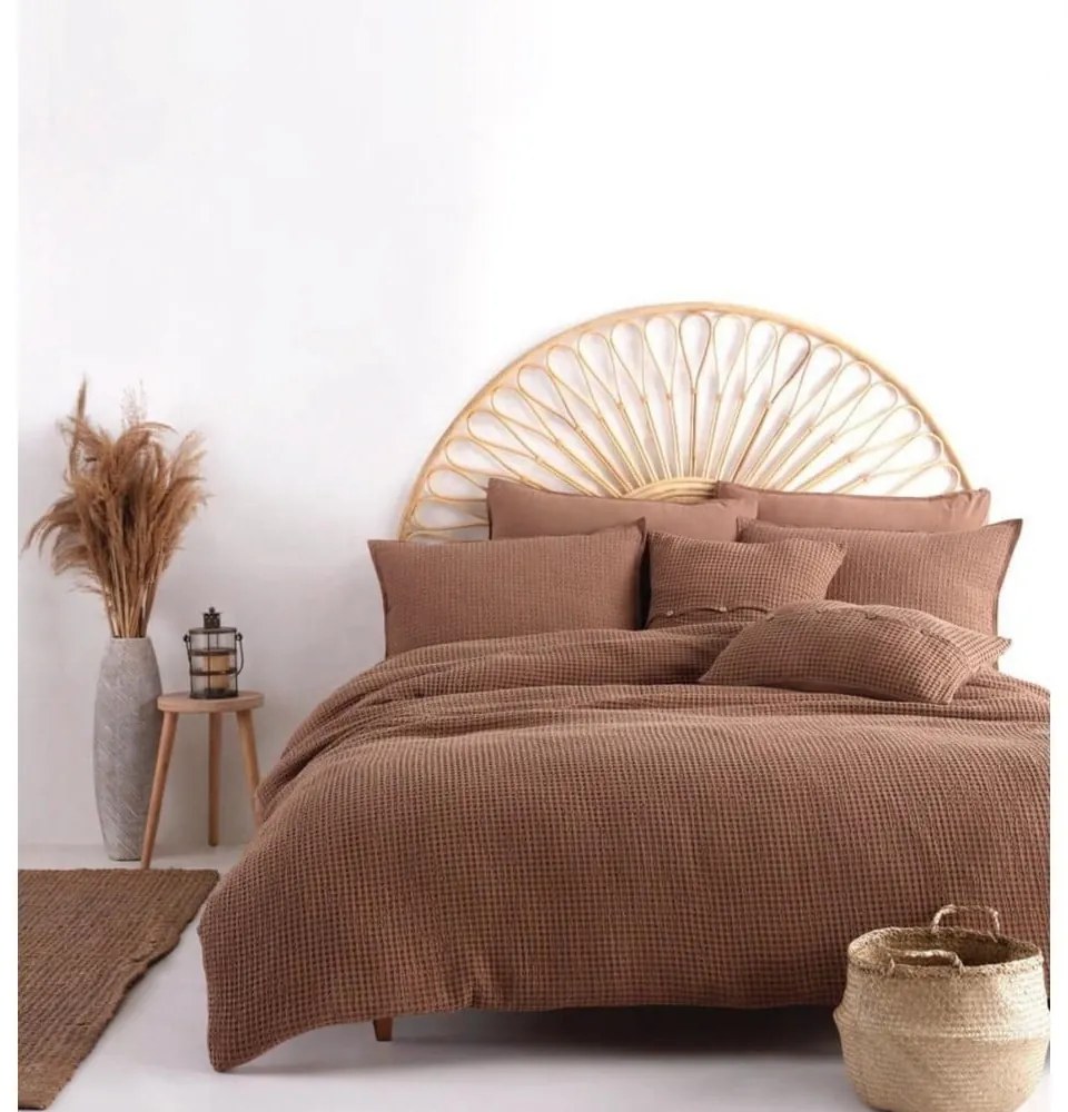 Hnedé obliečky na dvojlôžko/predĺžené z bavlny Renforcé 240x220 cm Waffle Striped – Mila Home Luxury