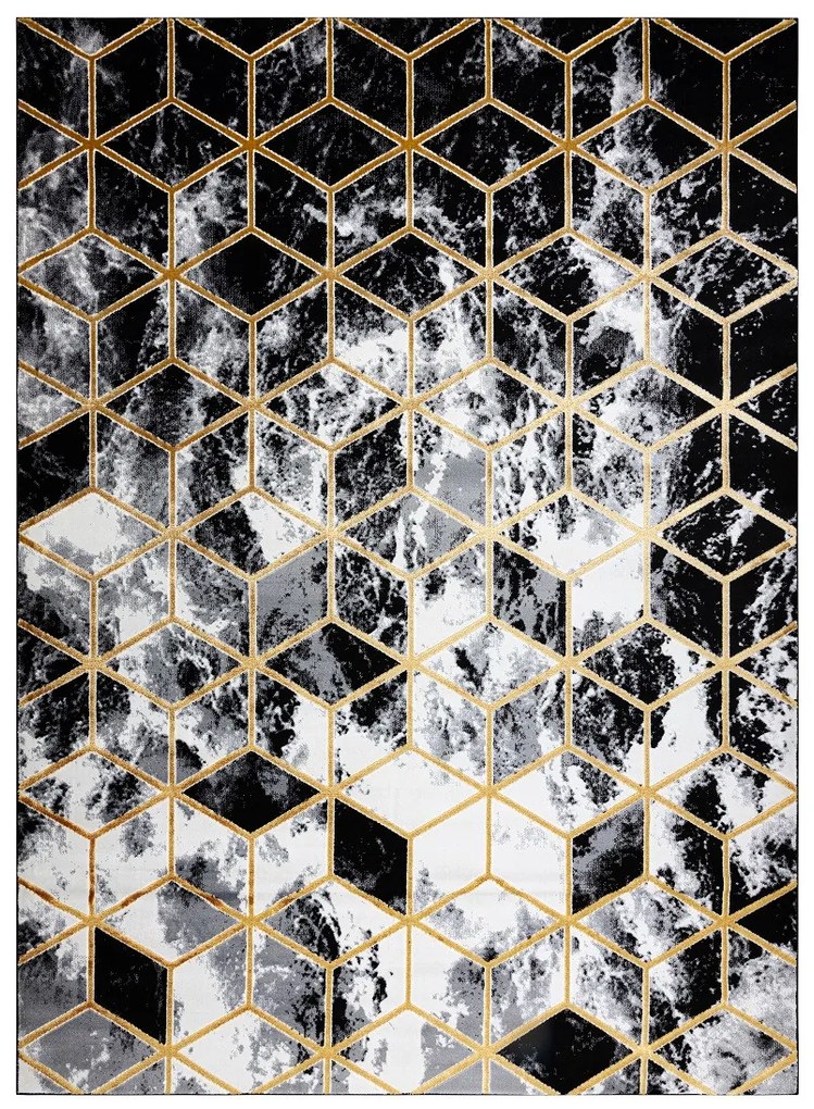 Kusový koberec Gloss 409A 82 3D cubes black/gold/grey, 240x330, čiernobiela, kancelária, Dywany Łuszczów