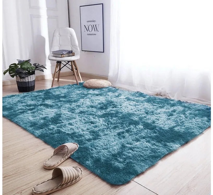 TZ Tmavomodrý obdĺžnikový shaggy koberec Ombre Rozmer: 60x90 cm
