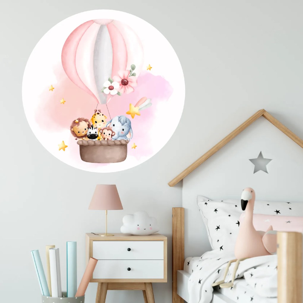100x100cm Teplovzdušný balón so zvieratkami - textilná nálepka na stenu Veľkosť: 100 cm
