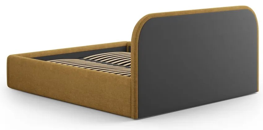 Čalúnená dvojlôžková posteľ s úložným priestorom s roštom 160x200 cm v horčicovej farbe Juno – Windsor & Co Sofas