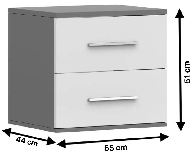 Nočný stolík OMEGA 55 cm sivý/biely