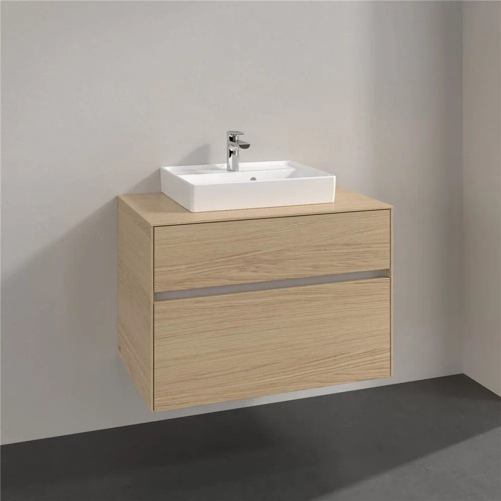 VILLEROY &amp; BOCH Collaro závesná skrinka pod umývadlo na dosku (umývadlo v strede), 2 zásuvky, 800 x 500 x 548 mm, Nordic Oak, C06900VJ