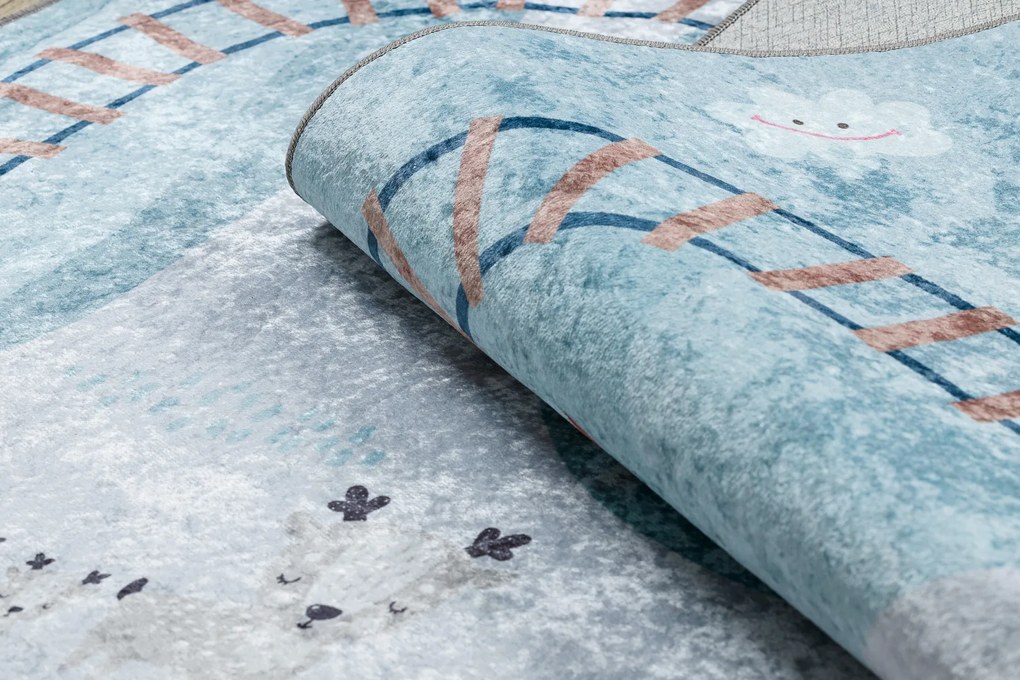 Prateľný koberec JUNIOR 52243.801 Kolajnice, protišmykový - modrý