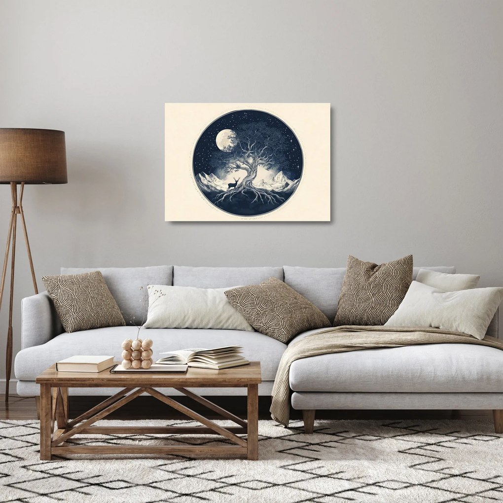 Sklenený obraz – Magický strom s jeleňom I. (70x50 cm)