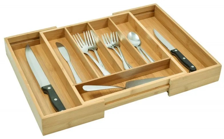 Goodhome Nastaviteľný organizér do zásuvky, príborník - bambusový 29 – 43 x 34 cm