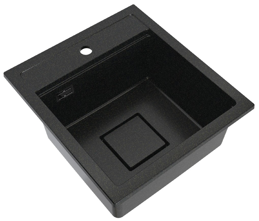 Gamma Quadro 4550, 1-komorový granitový drez 450x495x220 mm, čierna-zlatá, GMA-ZLE000222