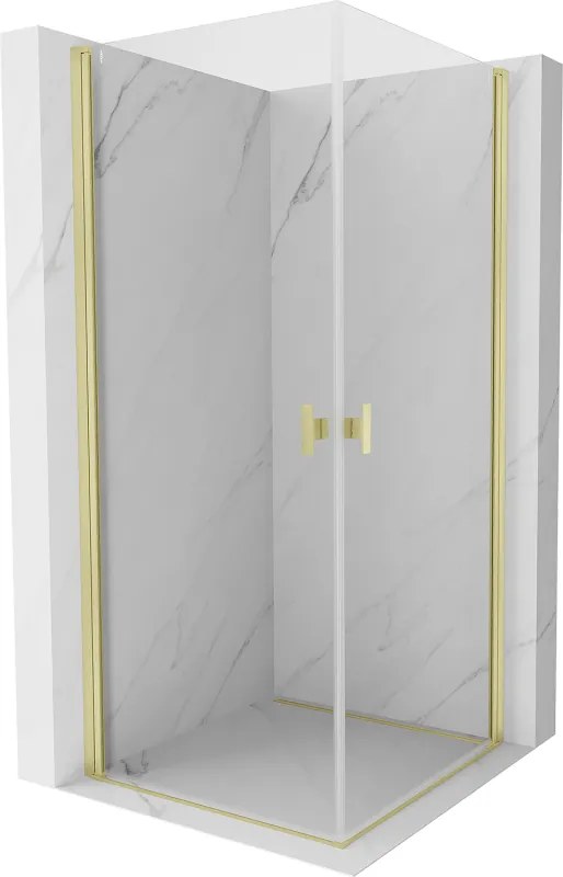 Mexen Mist-B Duo, 2-krídlový výklopný sprchový kút 95 x 95 cm, číre sklo, zlatý matný profil, 8A2-095-095-55-00