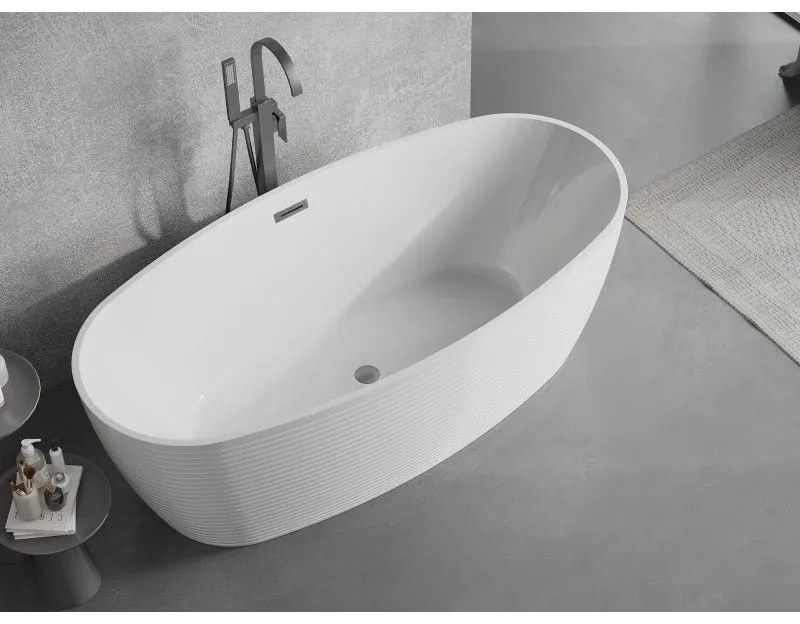 Mexen Lira, voľne stojaca vaňa, vzor, 170 × 80 cm, biela lesklá, brúsený grafit prepad, 52831708000-66