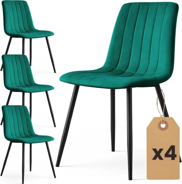 Sada štyroch jedálenských stoličiek LIVO zamatové, fľaškovo zelené / čierne nohy (4 ks)