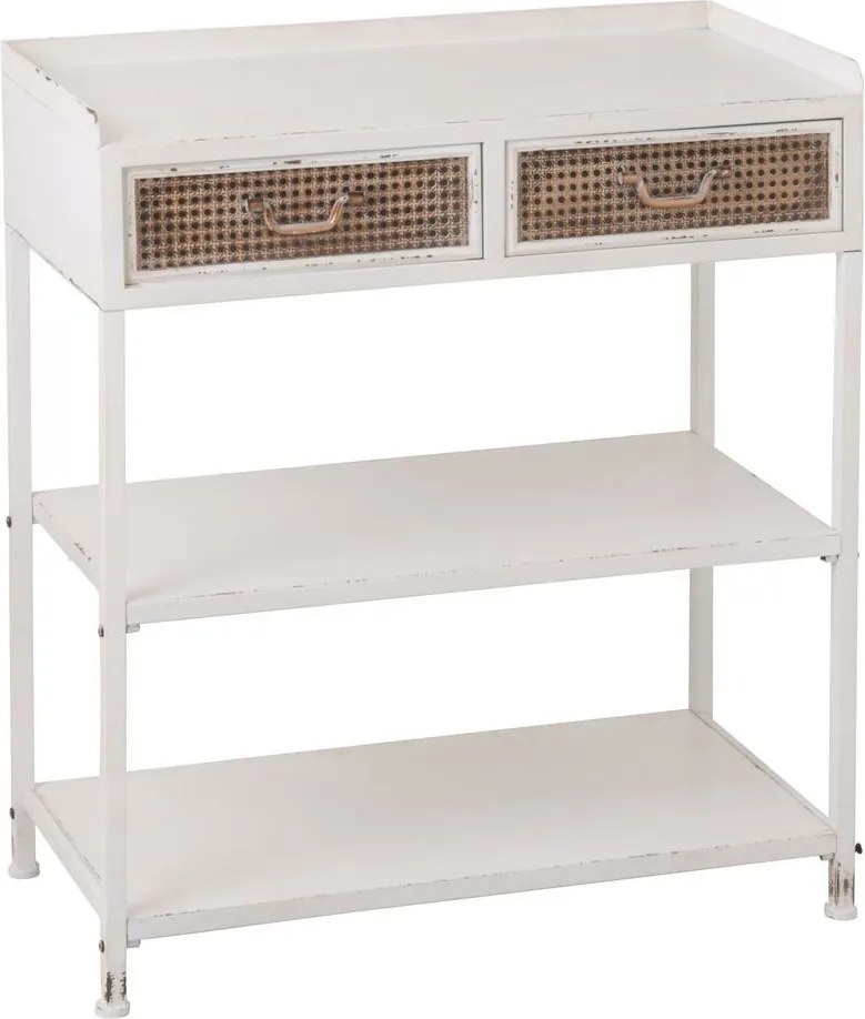 Biely antik kovový konzolový stôl so šuplíkmi Valio White - 75*38*84cm