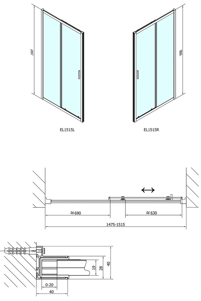 Polysan, EASY LINE sprchové dvere 1500mm, číre sklo, EL1515