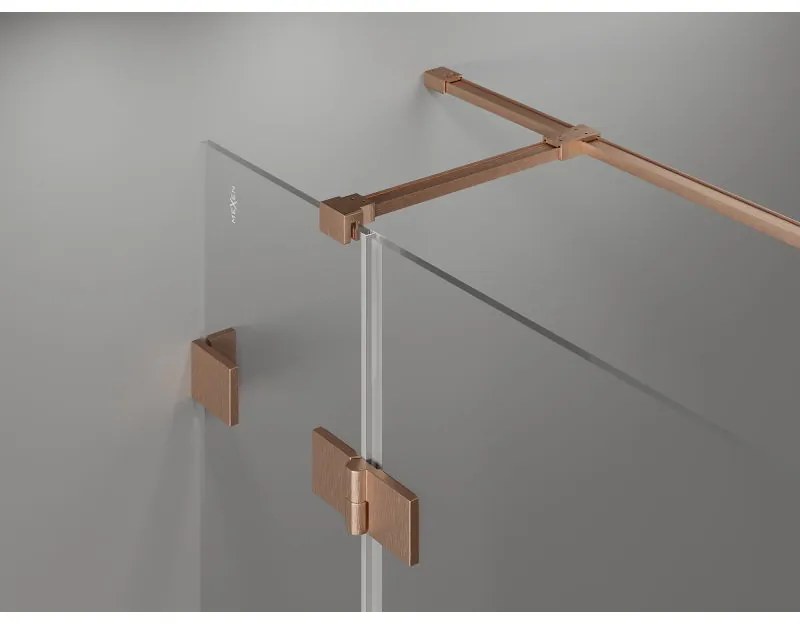 Mexen Lunar T, sklápací sprchový kút ľavý 110 x 110 cm, 8mm číre sklo, profil medená matná, 834T-110-110-65-00-L