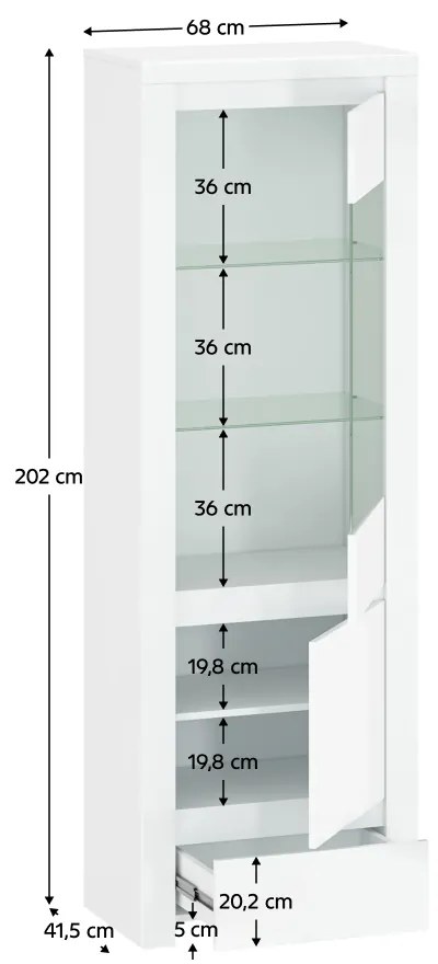 Kondela Vitrína 1D1W1S, biely lesk, LINDY