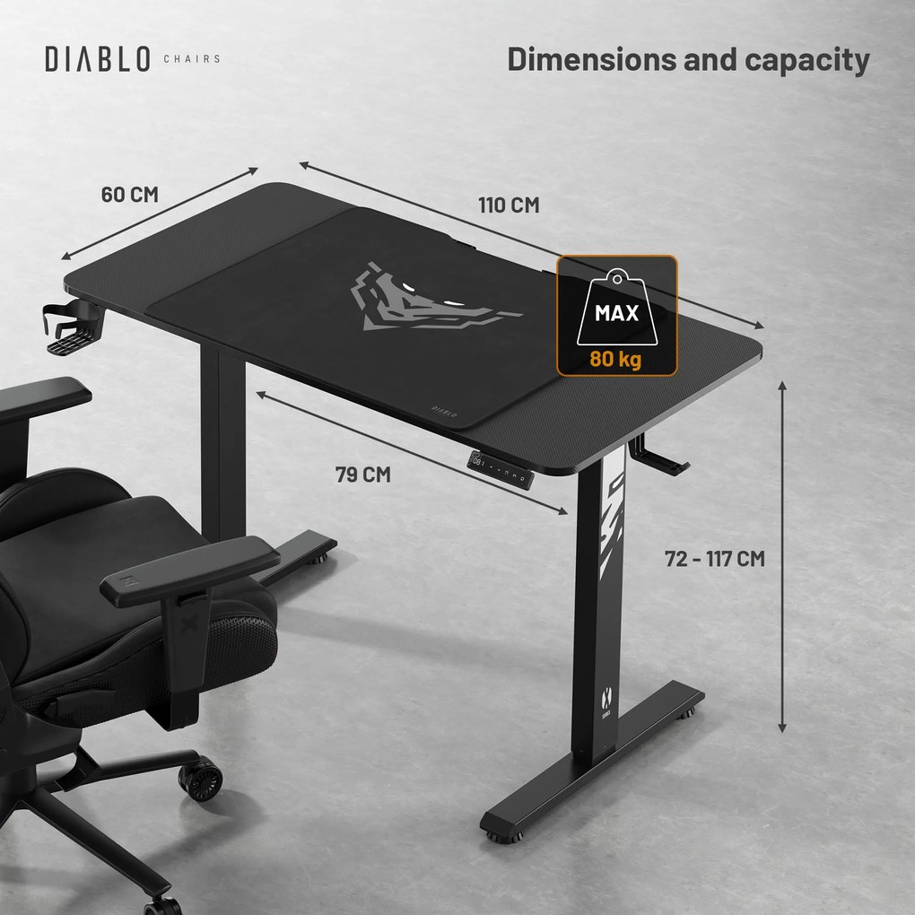 Výškovo nastaviteľný stôl Diablo X-Tensio 1100 čierny