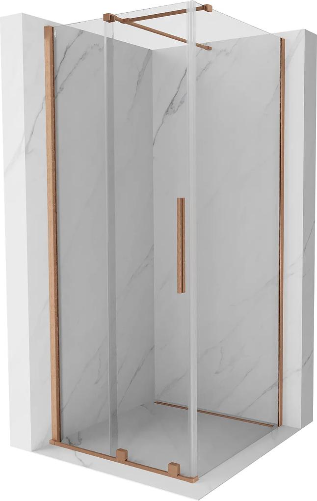 Mexen Velar, sprchový kút s posuvnými dverami 110(dvere) x 110(stena) cm, 8mm číre sklo, medená matná, 871-110-110-01-65
