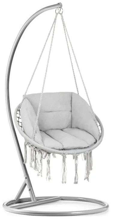 Sivé závesné kreslo KOLUMBIA s polstrovaním a sivým stojanom