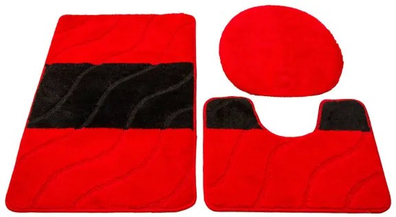 Sada kúpeľňových koberčekov FIORI červená / čierna, pruhy