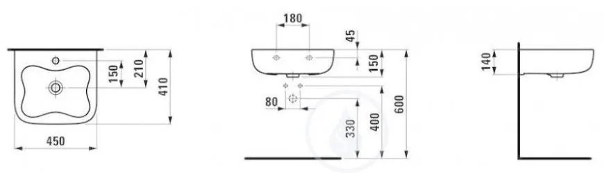 LAUFEN Florakids Umývadielko, 450 mm x 410 mm, 1 otvor na batériu, biela H8150310001041