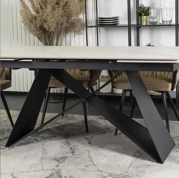 Rozkladací stôl ROCCO 160–240 cm Biely mramor / Čierna