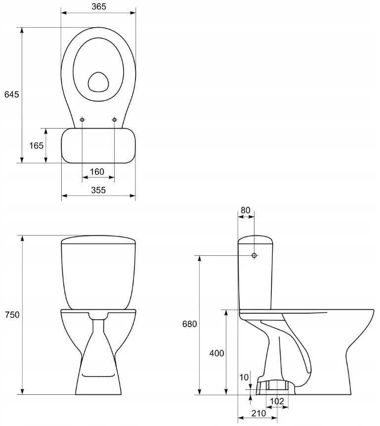 Cersanit President, kombi wc so splachovaním 3/6l, vertikálny odtok + s antibakteriálnym sedátkom z polypropylénu, biela, K08-029