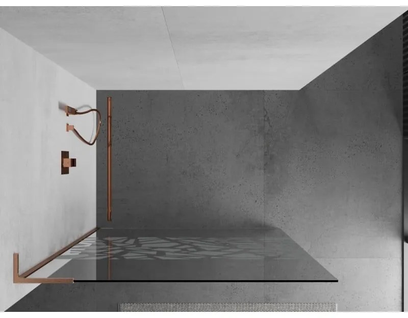 Mexen Kioto L, sprchová zástena Walk-In 110 x 200 cm, 8mm číre sklo biely vzor, medený matný profil, 800-110-103-65-85