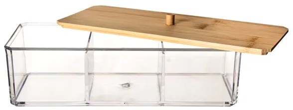 Úložný box s bambusovým víkem, 3 přihrádky, WHITNEY