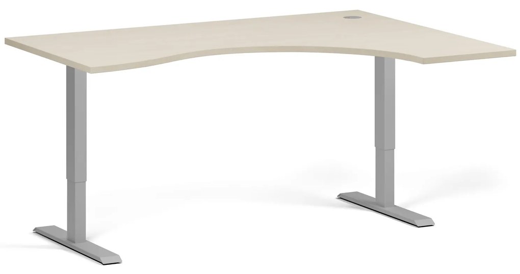 Ergonomický výškovo nastaviteľný stôl, 160x120 cm, 1 motor, L/P, sivá podnož, breza