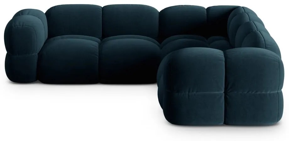 Tmavomodrá zamatová rohová pohovka Loretto – Cosmopolitan Design