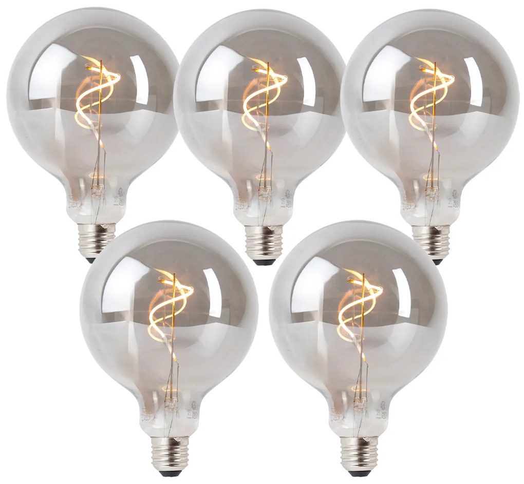 Sada 5 stmievateľných LED žiaroviek E27 dymová G125 4W 130 lm 1900K