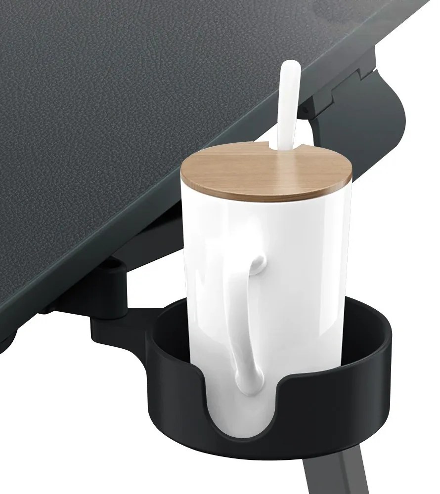 Stolík na raňajky s nastaviteľnou výškou a stojanom na tablety, čierny