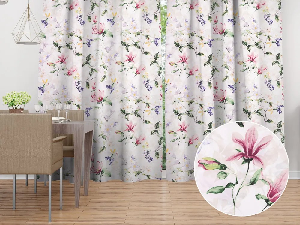 Biante Bavlnený záves Sandra SA-287 Mix kvetov na bielom 150x160 cm