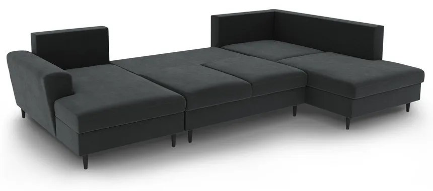 Tmavosivá zamatová rozkladacia/s úložným priestorom rohová pohovka (pravý roh/do "U") Kyoto – Cosmopolitan Design