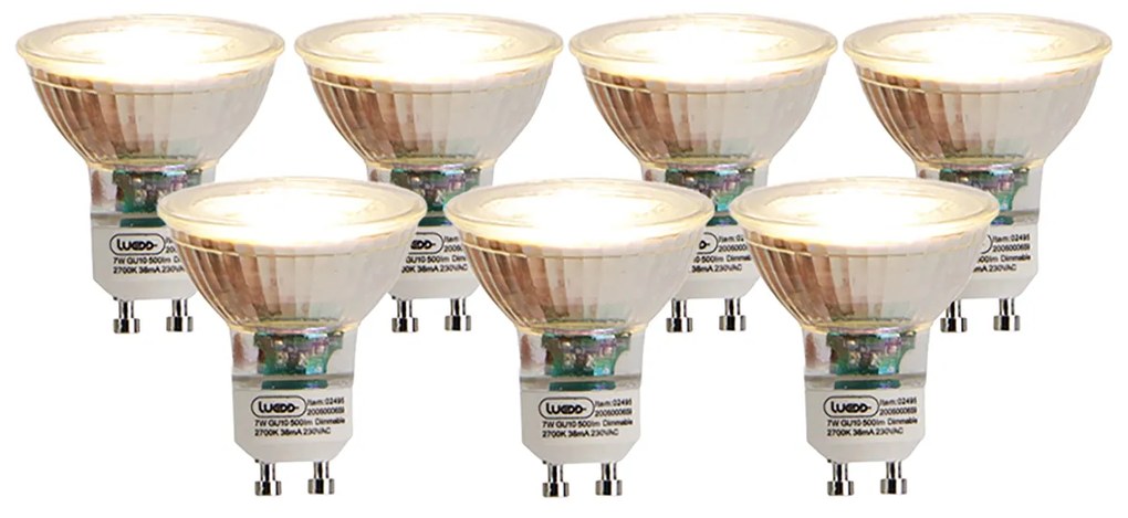 Sada 7 stmievateľných LED žiaroviek GU10 7W 500lm 2700K