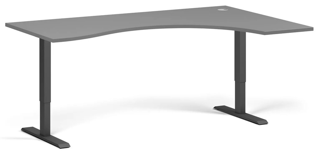 Ergonomický výškovo nastaviteľný stôl, 180x120 cm, 1 motor, L/P, čierna podnož, grafit