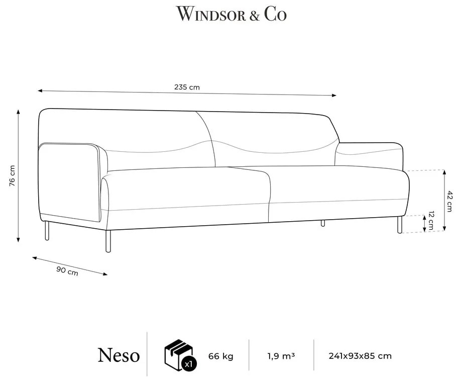 Svetlosivá pohovka Windsor &amp; Co Sofas Neso, 235 cm