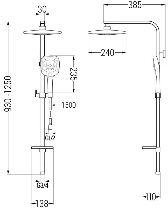 Mexen - Q17 sprchový set s hornou hlavicou Circle, čierna, 798171795-70